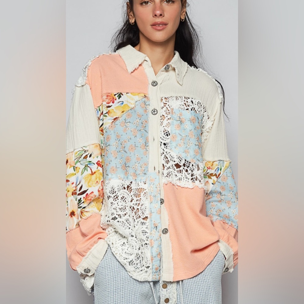 New POL Cream with multi colors. Crotchet, boho top.  Small, Med, Lg